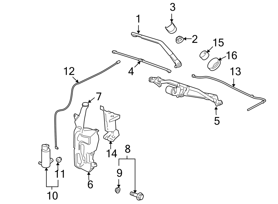 Diagram WINDSHIELD. WIPER & WASHER COMPONENTS. for your 2007 GMC Sierra 2500 HD 6.0L Vortec V8 A/T 4WD SLE Extended Cab Pickup 