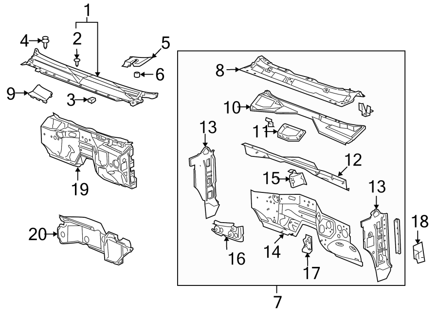 Diagram COWL. for your 2007 Chevrolet Silverado 1500 Classic LS Standard Cab Pickup  