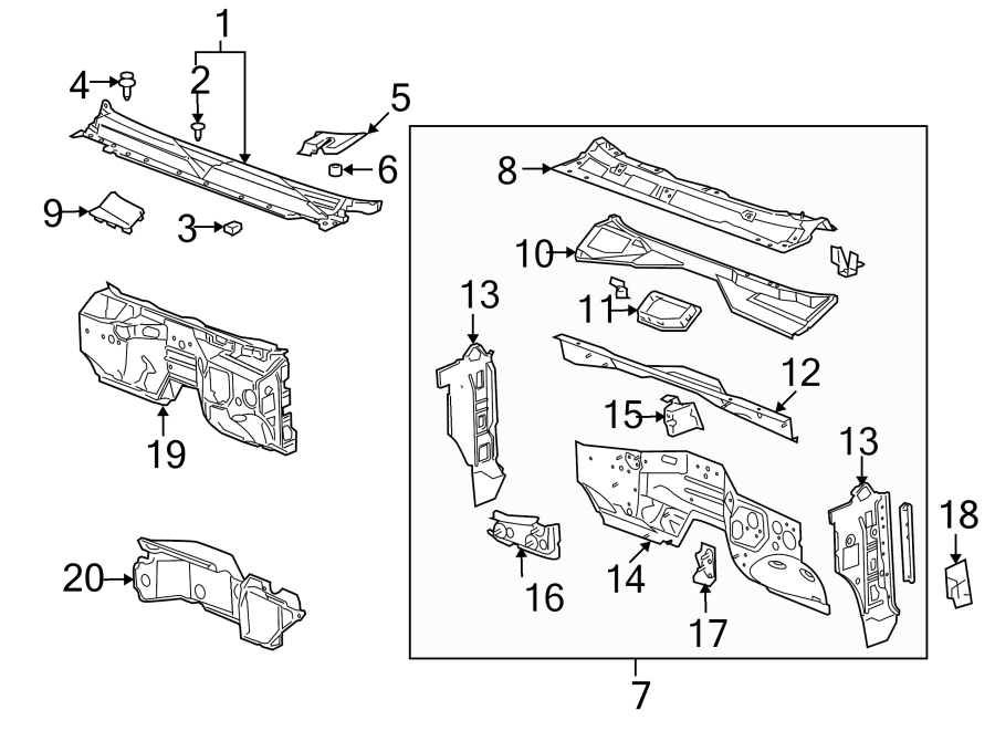 Diagram COWL. for your 2007 GMC Sierra 1500 Classic SL Extended Cab Pickup 4.8L Vortec V8 M/T RWD 