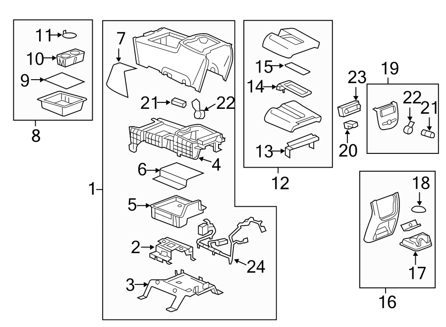 Diagram CENTER CONSOLE. for your 2007 GMC Sierra 2500 HD 6.0L Vortec V8 A/T 4WD SLT Extended Cab Pickup 