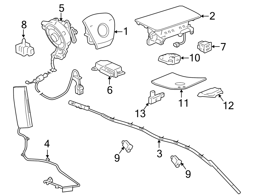 Diagram RESTRAINT SYSTEMS. AIR BAG COMPONENTS. for your 2011 GMC Sierra 2500 HD 6.0L Vortec V8 FLEX A/T 4WD SLT Crew Cab Pickup 