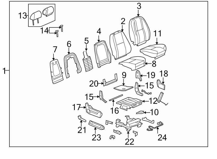 Diagram SEATS & TRACKS. FRONT SEAT COMPONENTS. for your 2007 GMC Sierra 2500 HD 6.0L Vortec V8 A/T 4WD SLE Extended Cab Pickup 