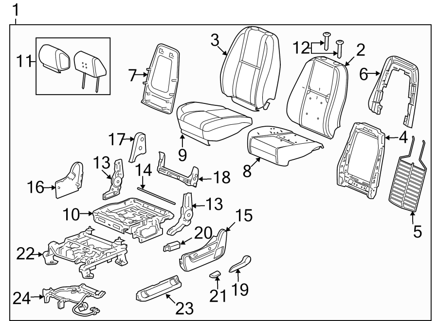 Diagram Seats & tracks. Front seat components. for your 2013 Chevrolet Silverado 1500 WT Standard Cab Pickup Fleetside 4.3L Vortec V6 A/T RWD 