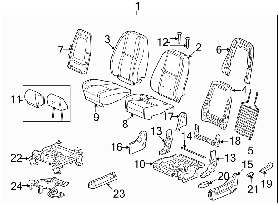 Diagram SEATS & TRACKS. FRONT SEAT COMPONENTS. for your 2007 Chevrolet Silverado 3500 Classic LT Crew Cab Pickup  