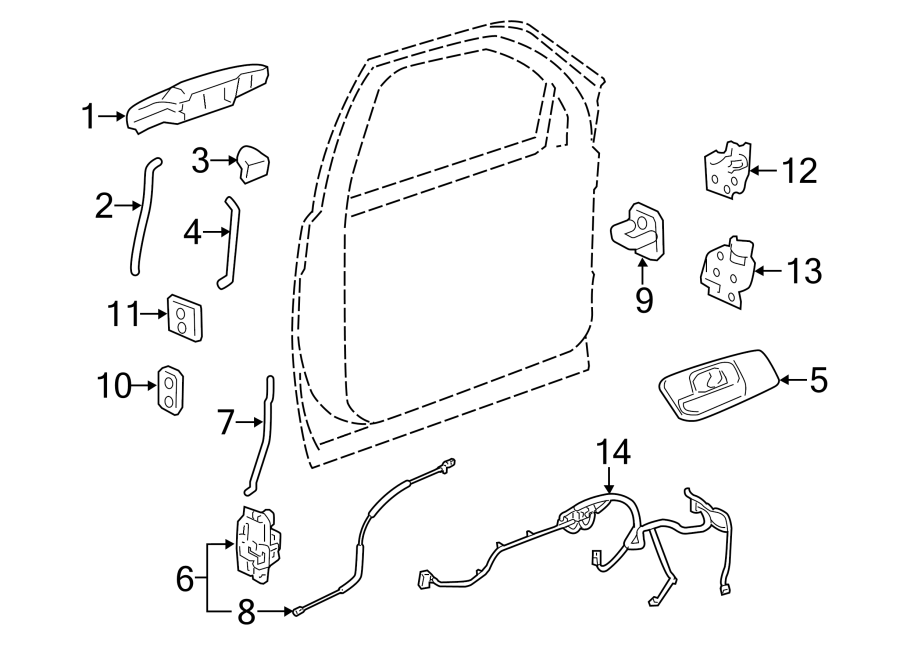 Diagram Front door. Lock & hardware. for your 2013 Chevrolet Silverado 2500 HD LT Crew Cab Pickup Fleetside 6.0L Vortec V8 CNG A/T RWD 