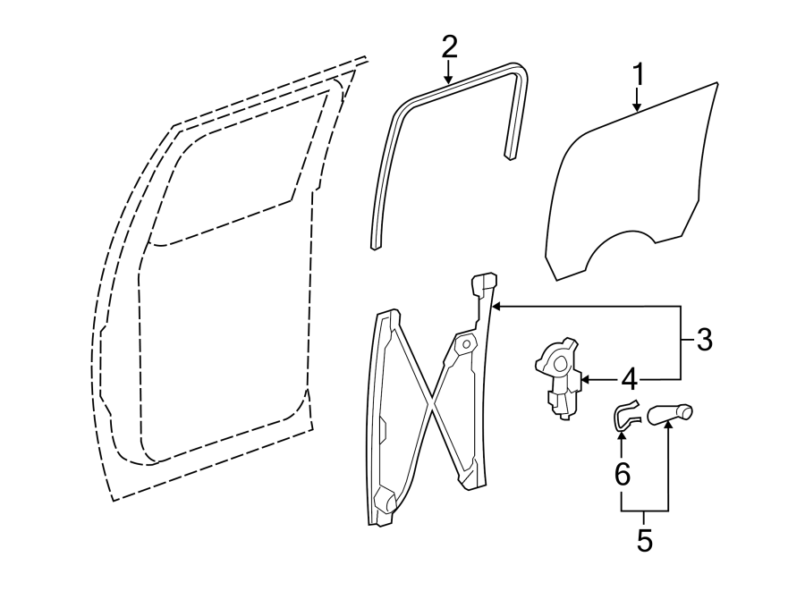 Diagram REAR DOOR. GLASS & HARDWARE. for your 2014 GMC Sierra 2500 HD 6.6L Duramax V8 DIESEL A/T RWD SLE Standard Cab Pickup Fleetside 