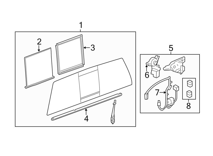 8Back glass. Restraint systems. Glass & hardware.https://images.simplepart.com/images/parts/motor/fullsize/GH07857.png