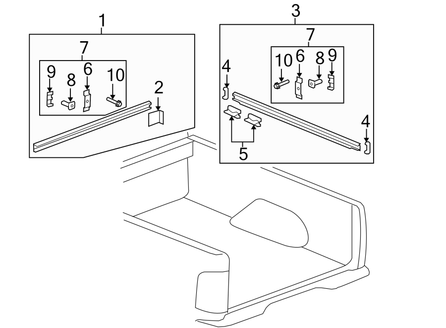 Diagram PICK UP BOX. BOX RAILS. for your 2013 Chevrolet Suburban 2500   