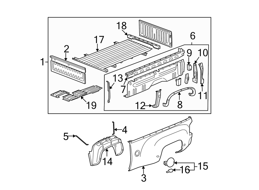 Diagram PICK UP BOX COMPONENTS. for your 2005 Chevrolet Trailblazer   