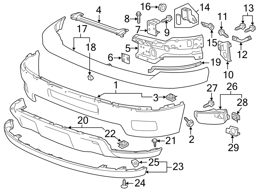 Diagram FRONT BUMPER. BUMPER & COMPONENTS. for your 2011 Chevrolet Silverado 2500 HD WT Crew Cab Pickup Fleetside  