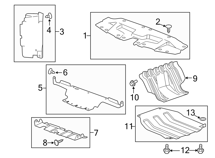 Diagram RADIATOR SUPPORT. SPLASH SHIELDS. for your 2021 Chevrolet Blazer   