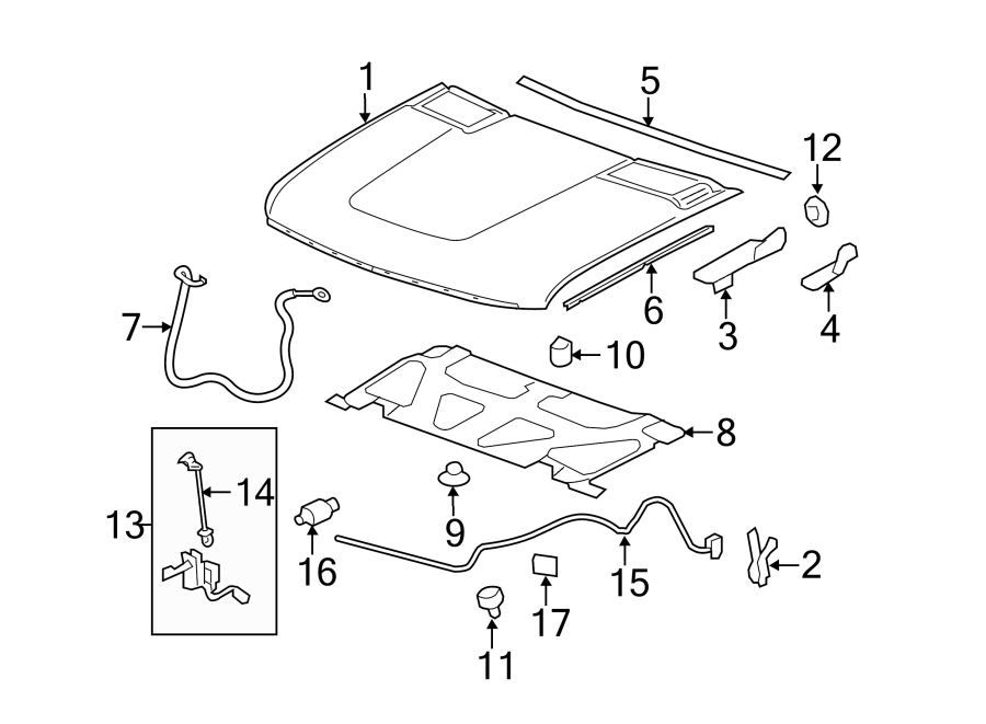 Diagram HOOD & COMPONENTS. for your 2007 GMC Sierra 1500 Classic SLT Extended Cab Pickup  