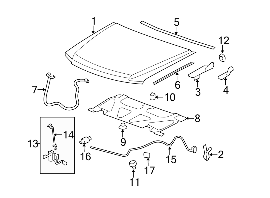 Diagram HOOD & COMPONENTS. for your 2011 GMC Sierra 2500 HD 6.6L Duramax V8 DIESEL A/T 4WD SLE Standard Cab Pickup 