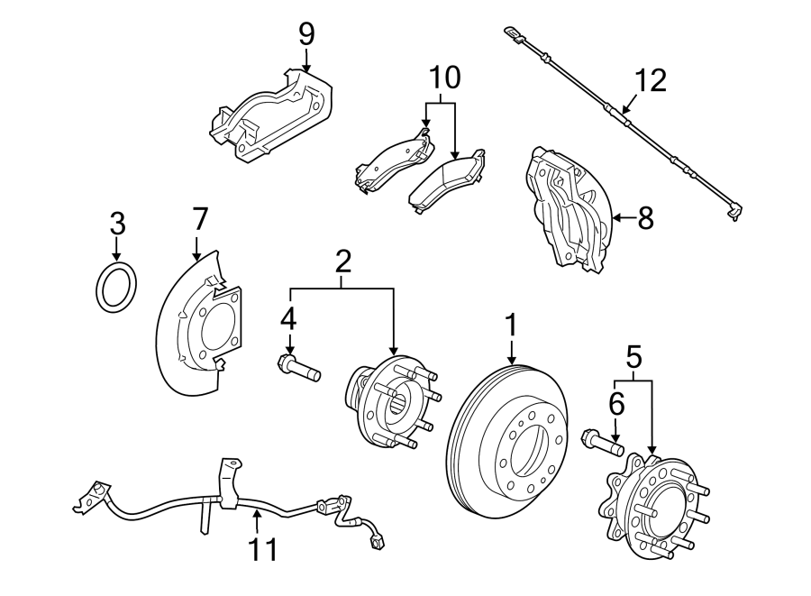 Diagram FRONT SUSPENSION. BRAKE COMPONENTS. for your 2012 GMC Sierra 2500 HD  SLT Extended Cab Pickup 