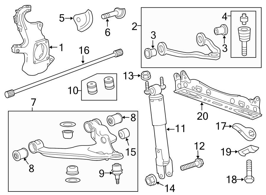 Diagram FRONT SUSPENSION. SUSPENSION COMPONENTS. for your GMC Sierra 2500 HD  