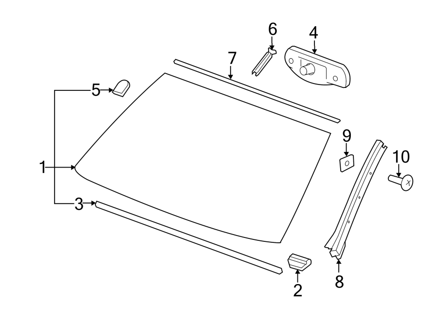 WINDSHIELD. GLASS. REVEAL MOLDINGS. Diagram