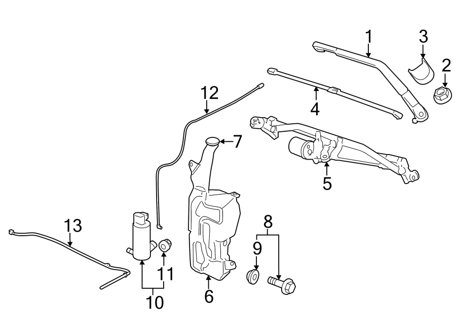 Diagram WINDSHIELD. WIPER & WASHER COMPONENTS. for your Chevrolet Silverado  