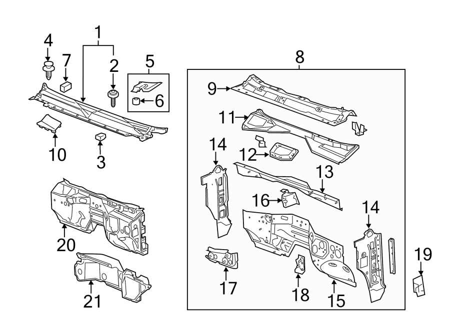 Diagram COWL. for your 2007 Chevrolet Uplander    