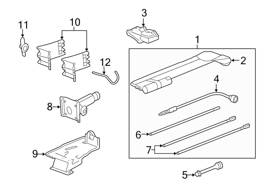 Diagram JACK & COMPONENTS. for your 2007 GMC Sierra 2500 HD 6.6L Duramax V8 DIESEL A/T RWD SLE Crew Cab Pickup Fleetside 