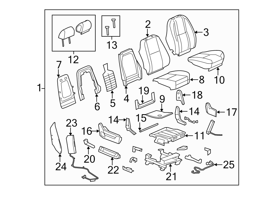 Diagram SEATS & TRACKS. FRONT SEAT COMPONENTS. for your 2004 Cadillac Escalade EXT   