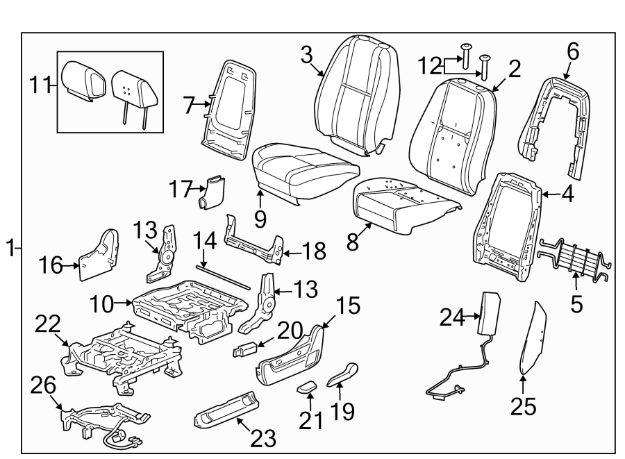 Diagram SEATS & TRACKS. FRONT SEAT COMPONENTS. for your 2013 Chevrolet Silverado 3500 HD LT Cab & Chassis Fleetside  