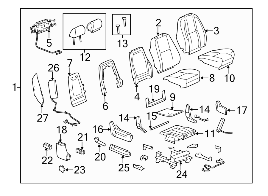 Diagram SEATS & TRACKS. FRONT SEAT COMPONENTS. for your 2007 Chevrolet Silverado 3500 Classic LT Crew Cab Pickup  