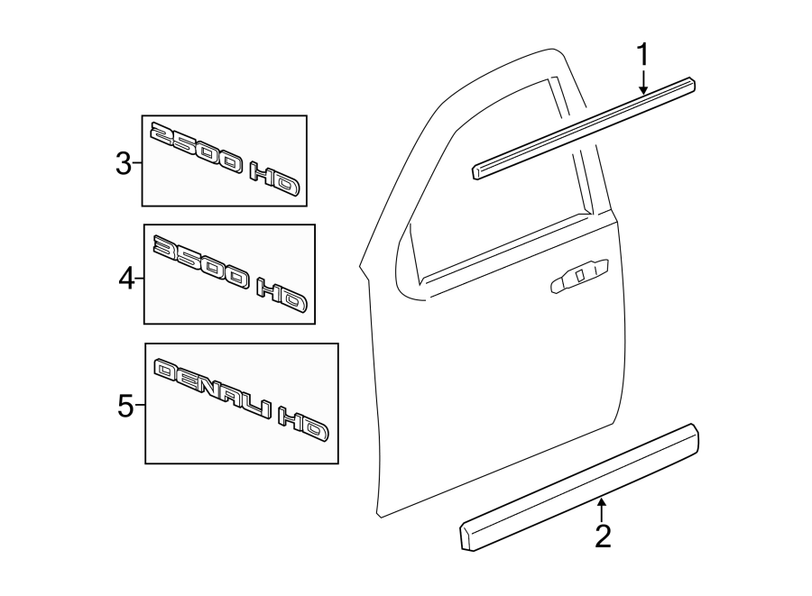 Diagram FRONT DOOR. EXTERIOR TRIM. for your 2013 Chevrolet Silverado 3500 HD LTZ Extended Cab Pickup Fleetside  