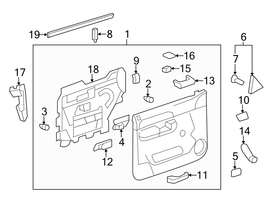 Diagram FRONT DOOR. INTERIOR TRIM. for your 2011 Chevrolet Silverado 3500 HD WT Extended Cab Pickup Fleetside 6.6L Duramax V8 DIESEL A/T 4WD 