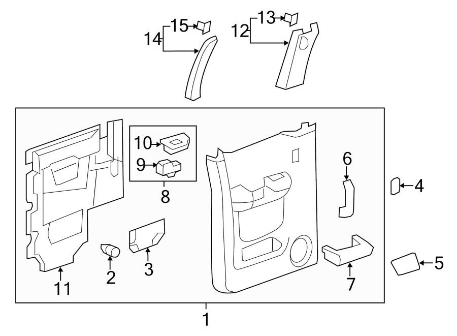 Diagram REAR DOOR. INTERIOR TRIM. for your 2021 GMC Sierra 2500 HD 6.6L Duramax V8 DIESEL A/T 4WD Base Extended Cab Pickup Fleetside 