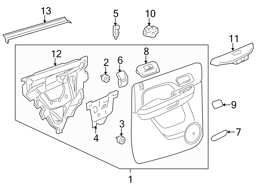 Diagram REAR DOOR. INTERIOR TRIM. for your 2013 GMC Sierra 2500 HD 6.6L Duramax V8 DIESEL A/T RWD SLE Standard Cab Pickup 