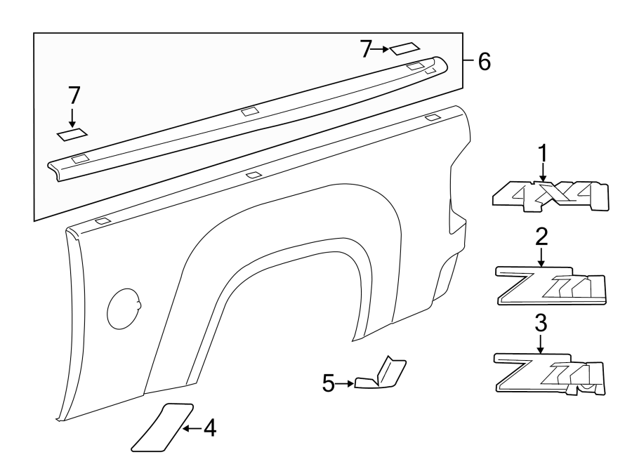 Diagram PICK UP BOX. EXTERIOR TRIM. for your 2012 GMC Sierra 2500 HD 6.0L Vortec V8 FLEX A/T 4WD SLE Standard Cab Pickup Fleetside 