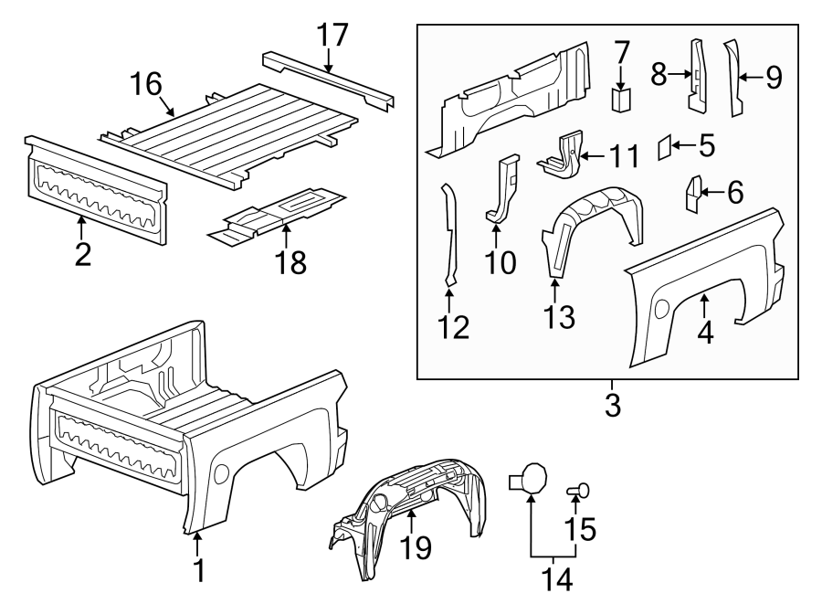 Diagram PICK UP BOX COMPONENTS. for your 2013 Chevrolet Avalanche   