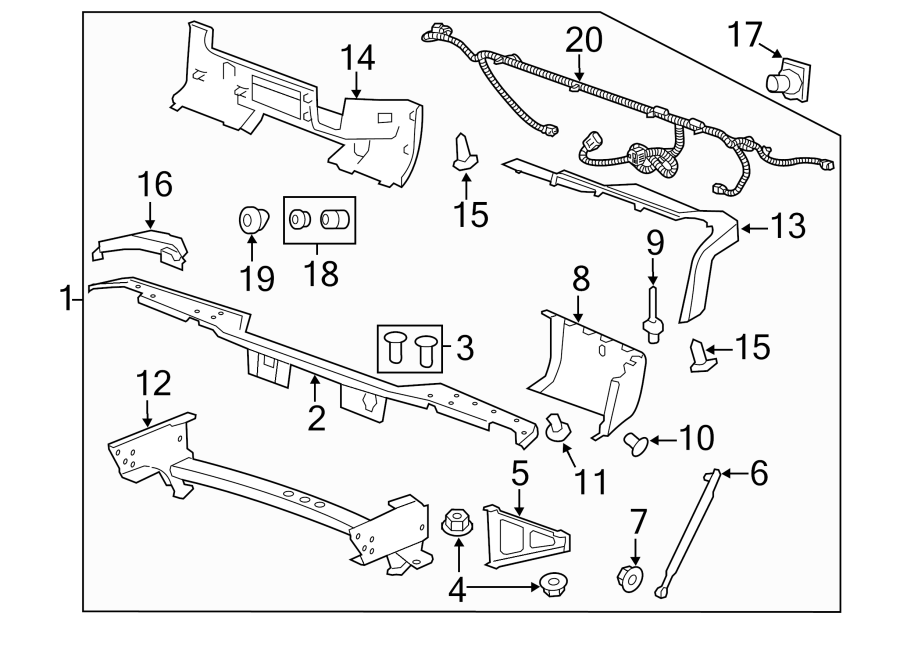 Diagram REAR BUMPER. BUMPER & COMPONENTS. for your 2013 Chevrolet Silverado   