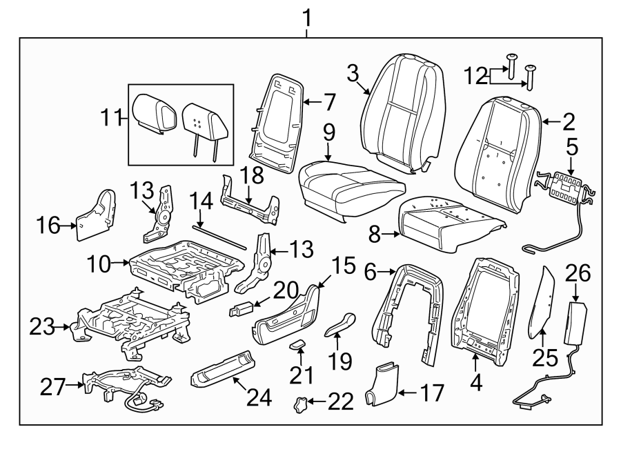 Diagram SEATS & TRACKS. FRONT SEAT COMPONENTS. for your 2013 Chevrolet Silverado 3500 HD LT Cab & Chassis Fleetside  