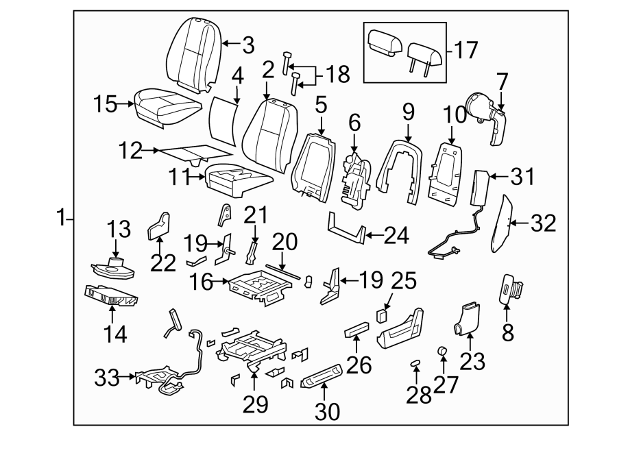 Diagram SEATS & TRACKS. FRONT SEAT COMPONENTS. for your 2013 Chevrolet Silverado 2500 HD LTZ Crew Cab Pickup 6.6L Duramax V8 DIESEL A/T 4WD 