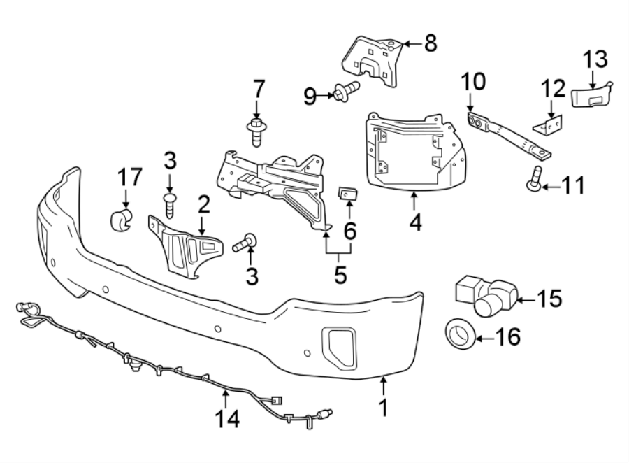 Diagram FRONT BUMPER. BUMPER & COMPONENTS. for your 2012 GMC Sierra 2500 HD 6.0L Vortec V8 A/T 4WD SLE Standard Cab Pickup 