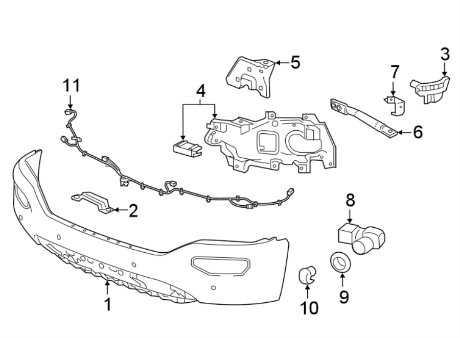 Diagram FRONT BUMPER. BUMPER & COMPONENTS. for your 2021 Chevrolet Silverado 2500 HD High Country Crew Cab Pickup Fleetside  