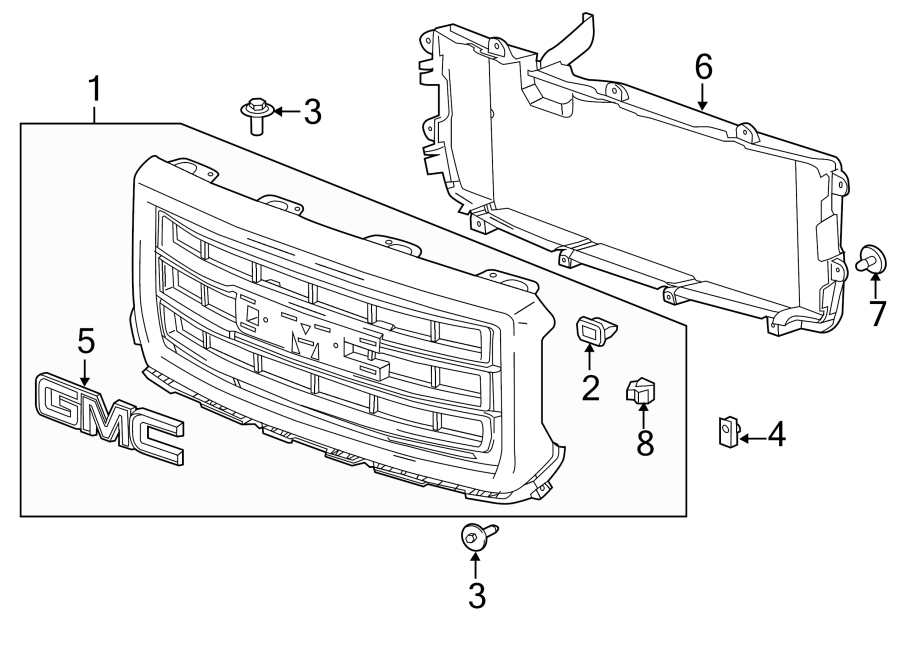 Diagram GRILLE & COMPONENTS. for your 2024 Chevrolet Suburban  RST Sport Utility 3.0L Duramax 6 cylinder DIESEL A/T 4WD 