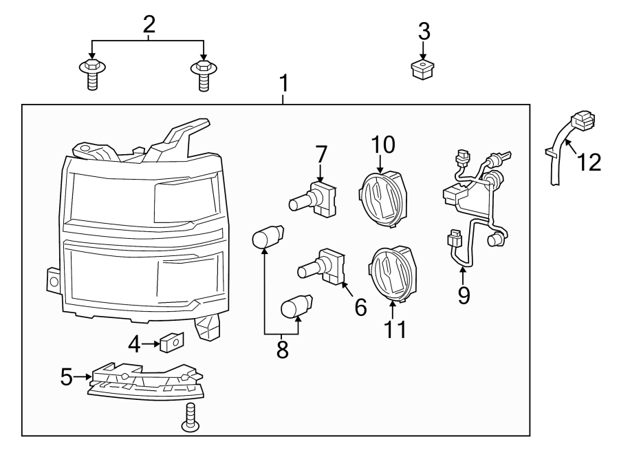 Diagram FRONT LAMPS. HEADLAMP COMPONENTS. for your 2020 Chevrolet Spark  ACTIV Hatchback 