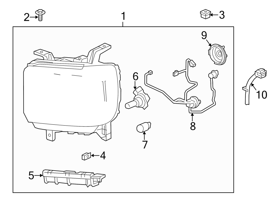 Diagram FRONT LAMPS. HEADLAMP COMPONENTS. for your 2003 GMC Sierra 2500 HD 6.0L Vortec V8 M/T 4WD SLE Standard Cab Pickup 