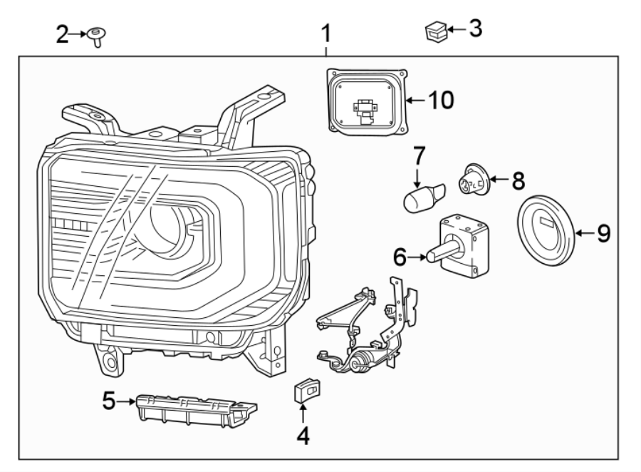 Diagram FRONT LAMPS. HEADLAMP COMPONENTS. for your 2024 Cadillac XT4   