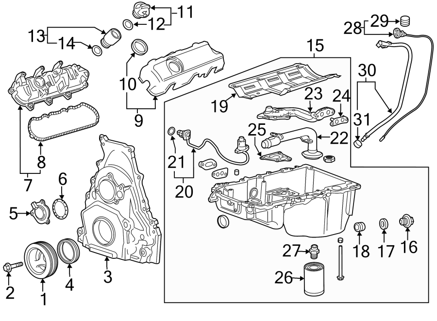 Diagram ENGINE PARTS. for your 2023 Cadillac XT4 Luxury Sport Utility 2.0L A/T 4WD 