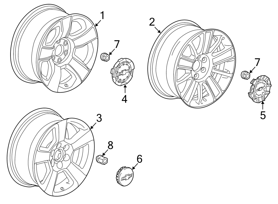 Diagram WHEELS. for your 2019 Chevrolet Silverado 1500 Custom Crew Cab Pickup Fleetside 5.3L EcoTec3 V8 A/T RWD 