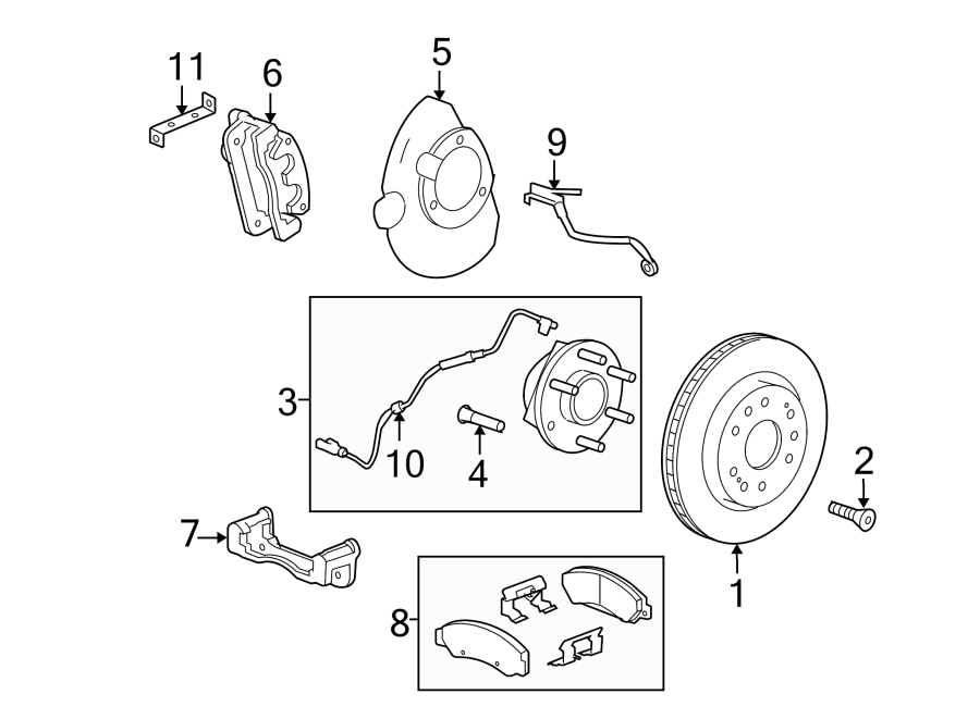 Diagram FRONT SUSPENSION. BRAKE COMPONENTS. for your 2016 GMC Sierra 2500 HD 6.0L Vortec V8 FLEX A/T RWD SLE Extended Cab Pickup Fleetside 