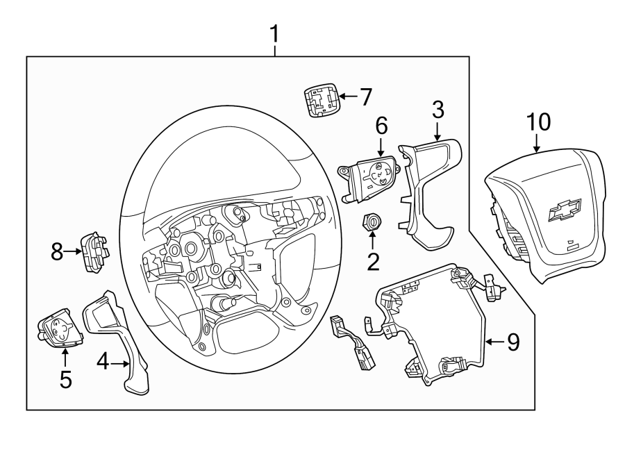 Diagram STEERING WHEEL & TRIM. for your 2022 Chevrolet Silverado 1500 LT Crew Cab Pickup Fleetside 2.7L A/T 4WD 