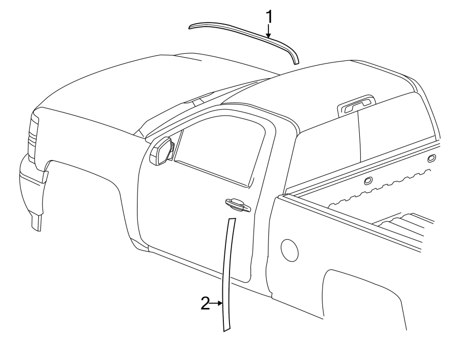 Diagram EXTERIOR TRIM. for your 2021 GMC Sierra 2500 HD 6.6L V8 A/T RWD SLE Extended Cab Pickup Fleetside 