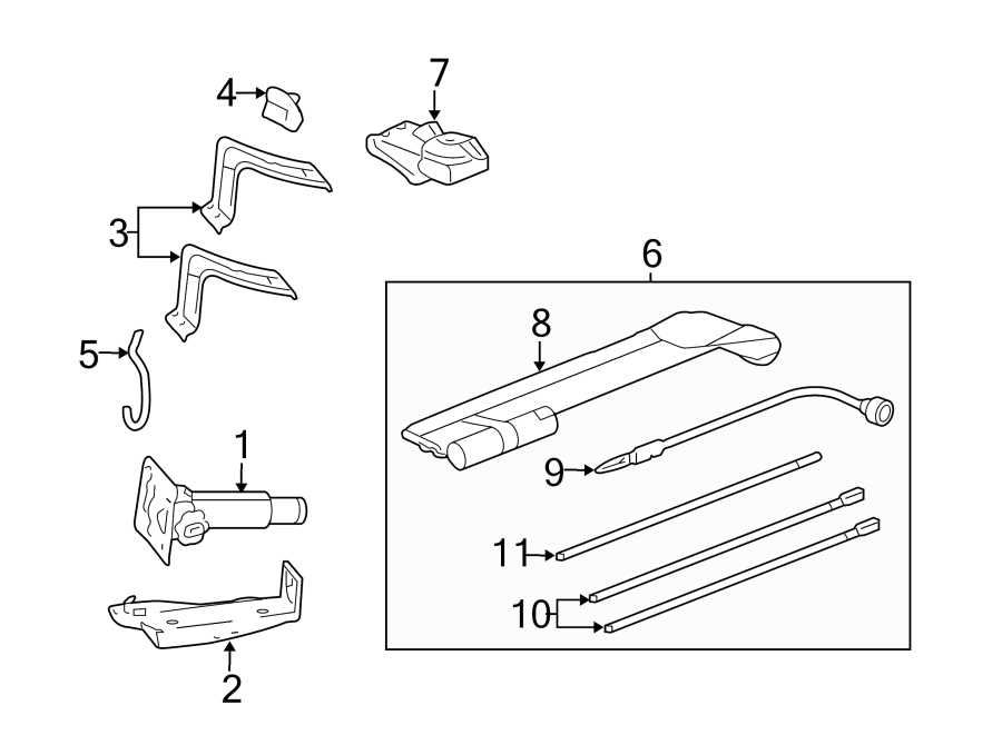 Diagram JACK & COMPONENTS. for your 2007 GMC Sierra 2500 HD 6.6L Duramax V8 DIESEL A/T RWD SLE Crew Cab Pickup Fleetside 