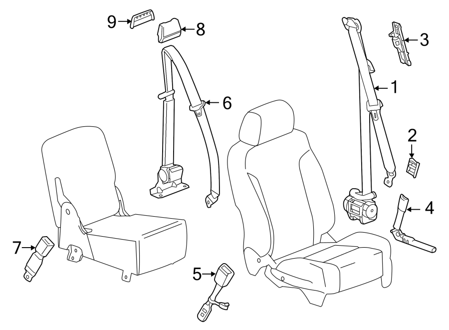 Diagram RESTRAINT SYSTEMS. FRONT SEAT BELTS. for your 2016 GMC Sierra 2500 HD 6.0L Vortec V8 CNG A/T 4WD SLT Extended Cab Pickup Fleetside 