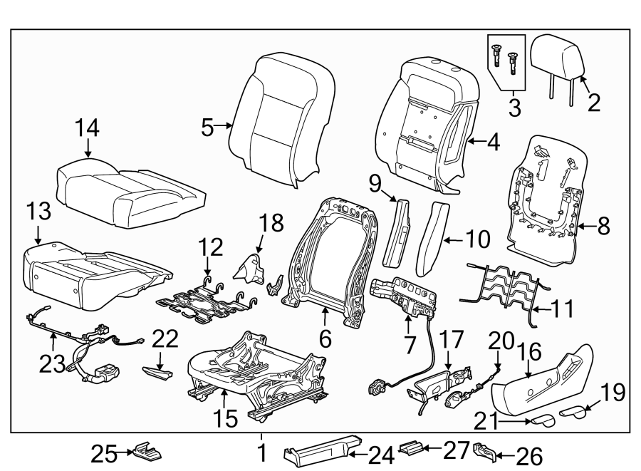 Diagram SEATS & TRACKS. DRIVER SEAT COMPONENTS. for your 2005 Chevrolet Trailblazer   