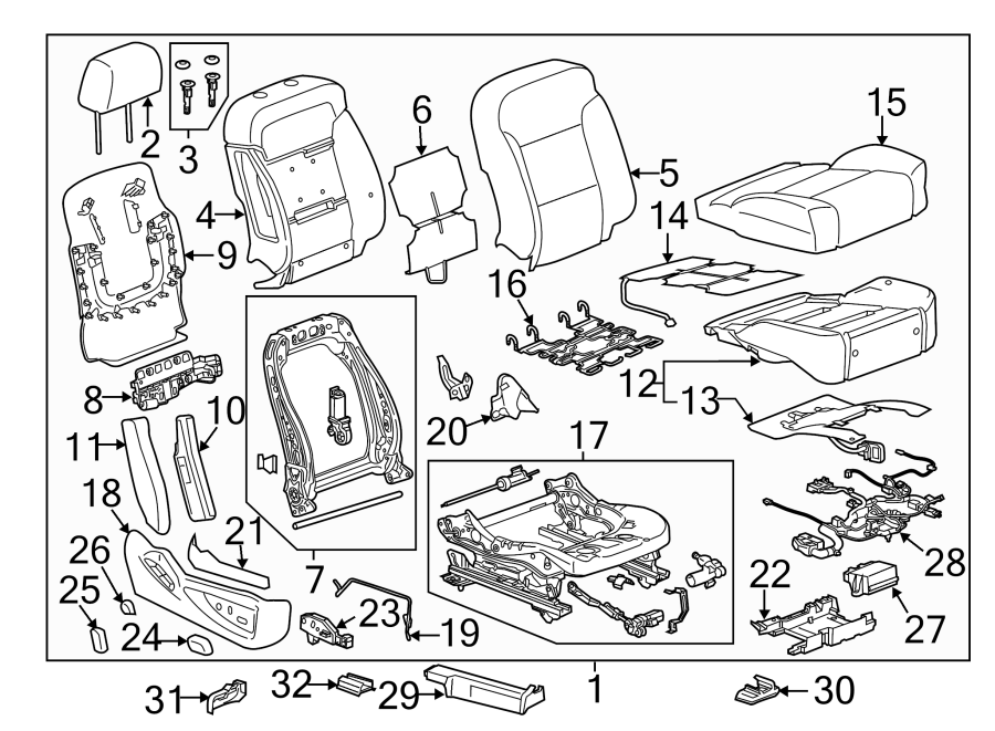 Diagram SEATS & TRACKS. PASSENGER SEAT COMPONENTS. for your 2004 Cadillac Escalade EXT   